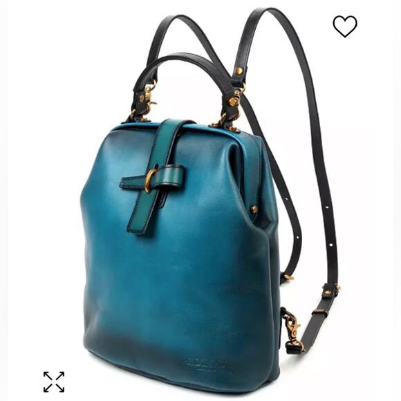 NWT MSRP$420 OLD TREND Women's Genuine Leather Pamela Backpack Shoulder Bag Teal - Picture 2 of 7